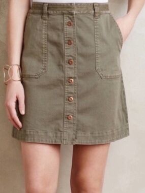 Pilcro And The Letterpress Olive Green Button-Front A-Line Cargo Utility Skirt